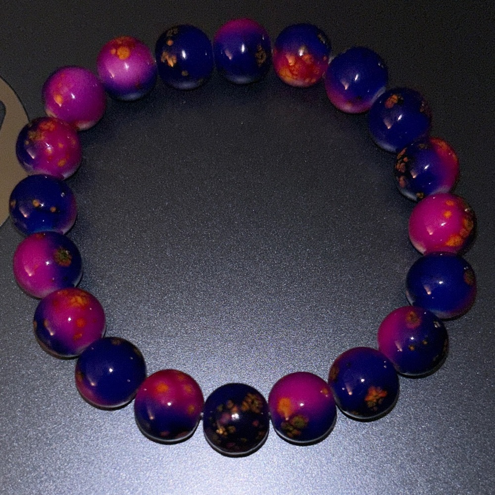 Vibrant Blue-Pink Beaded Stretch Bracelet
